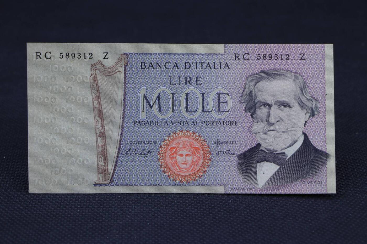 【淘币小摊】限时拍第八百二十一拍  纸币场  满百包邮可预留两周  周一统一发货   意大利1969年1000里拉纸币【有折】