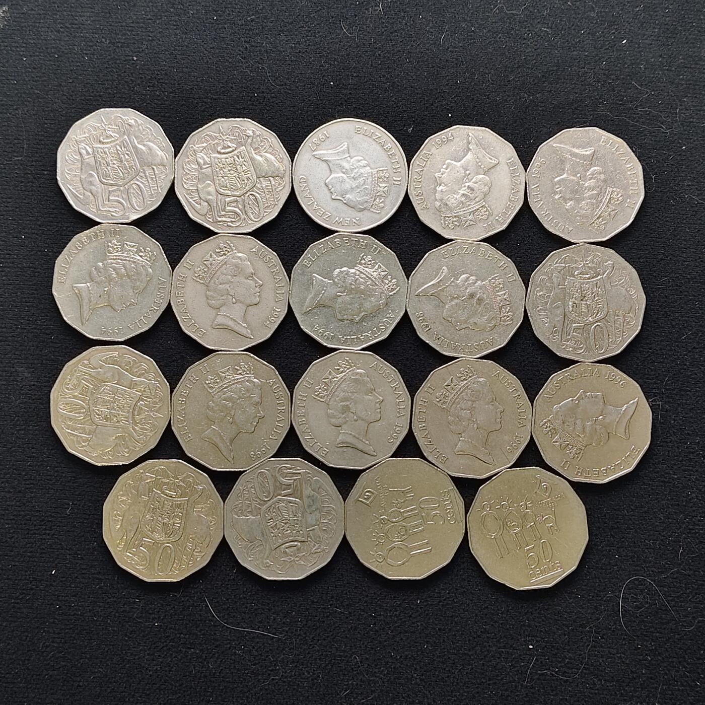 【全场包邮】纯粹捡漏拍483场（免费代拍第20场） 【批量】澳大利亚各年份50分19枚一组-含多枚纪念币
