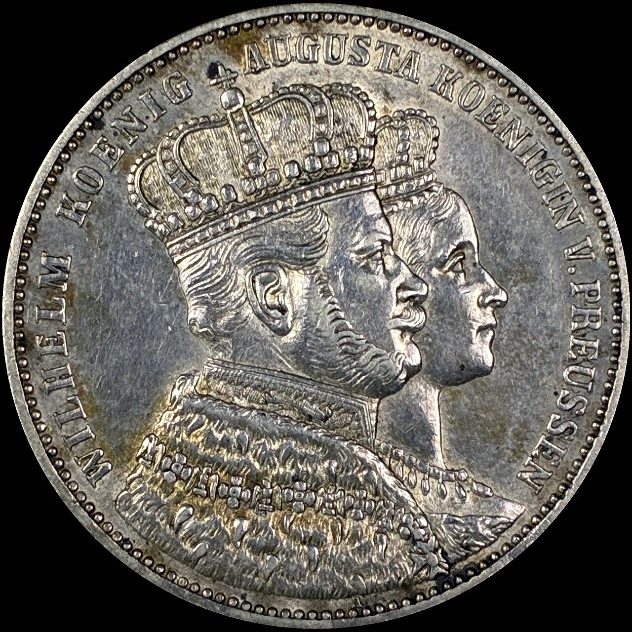 【雨安】【直播拍卖】【世界币章118期-裸币】2025-12-05 周五 19:30 保真 [裸币德国] Germany 德国 德意志 1泰勒 Prussia普鲁士 Thun.265, KM# 488 (1861) 威廉一世.登基 1861年