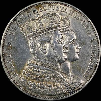 【雨安】【直播拍卖】【世界币章118期-裸币】2025-12-05 周五 19:30 保真 - [裸币德国] Germany 德国 德意志 1泰勒 Prussia普鲁士 Thun.265, KM# 488 (1861) 威廉一世.登基 1861年