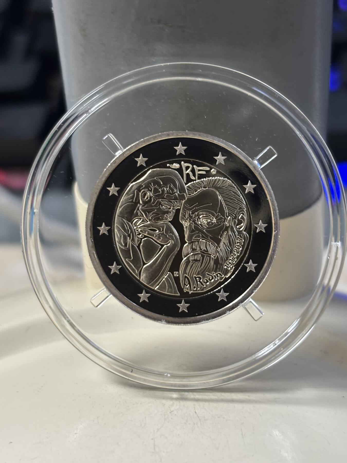 第184期拍卖 法国2017年雕塑家罗丹逝世2欧元精制双金属纪念币，发行10000枚