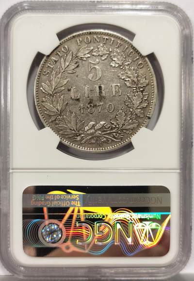 博洋堂世界钱币拍卖第150期（全场包邮） NGC XF 意大利教皇国1870年5里拉大银币
