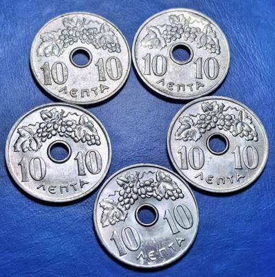 外国优质老铜币银币，周六九点倒数截拍，满百包邮，可寄存半年，喜欢朋友微信扫描二维码可直接参拍 - 希腊葡萄10雷普塔5枚