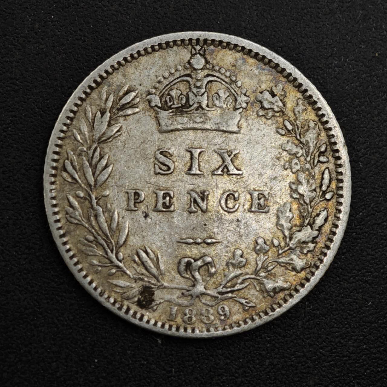 【淘币小摊】实时拍第八百一十八拍   散币小银币场   满百包邮可预留二周 每周一统一发货   英国1889年维多利亚6便士银币