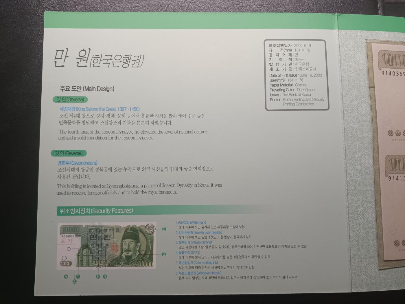 2025十二月第一期，总206期 韩国2006年2000版10000元二连体钞纪念册UNC，世宗大王