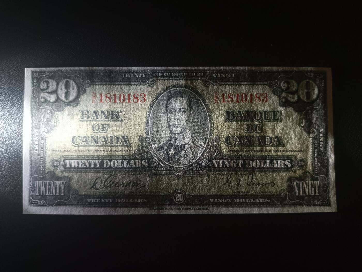 2025十二月第一期，总206期 加拿大1937版20元UNC-无47，乔治六世国王和农神，稀有中高面值品种