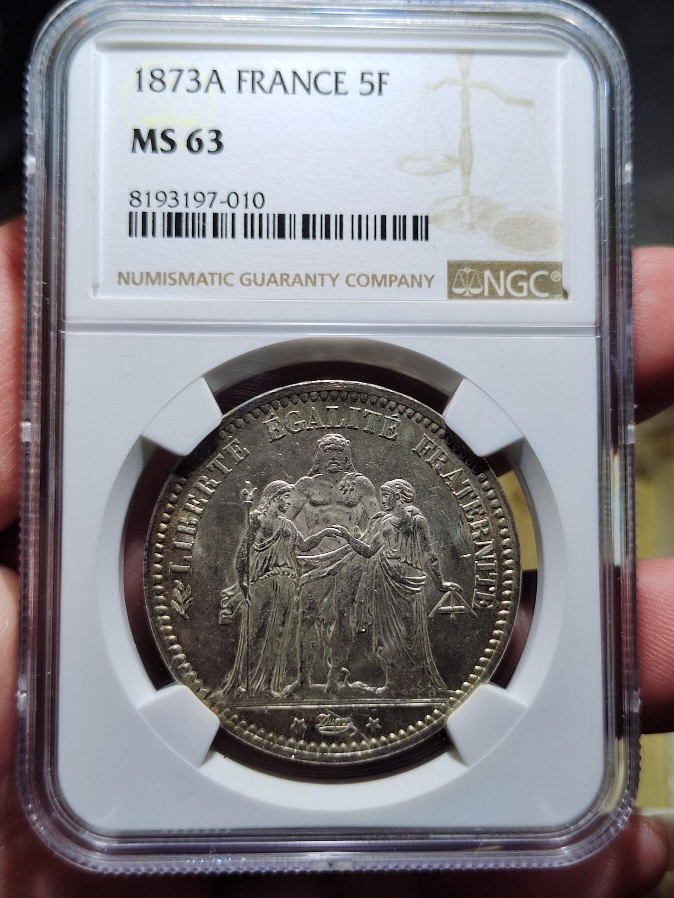 中外钱币第六场 NGC-MS63法国大力神1873年5法郎