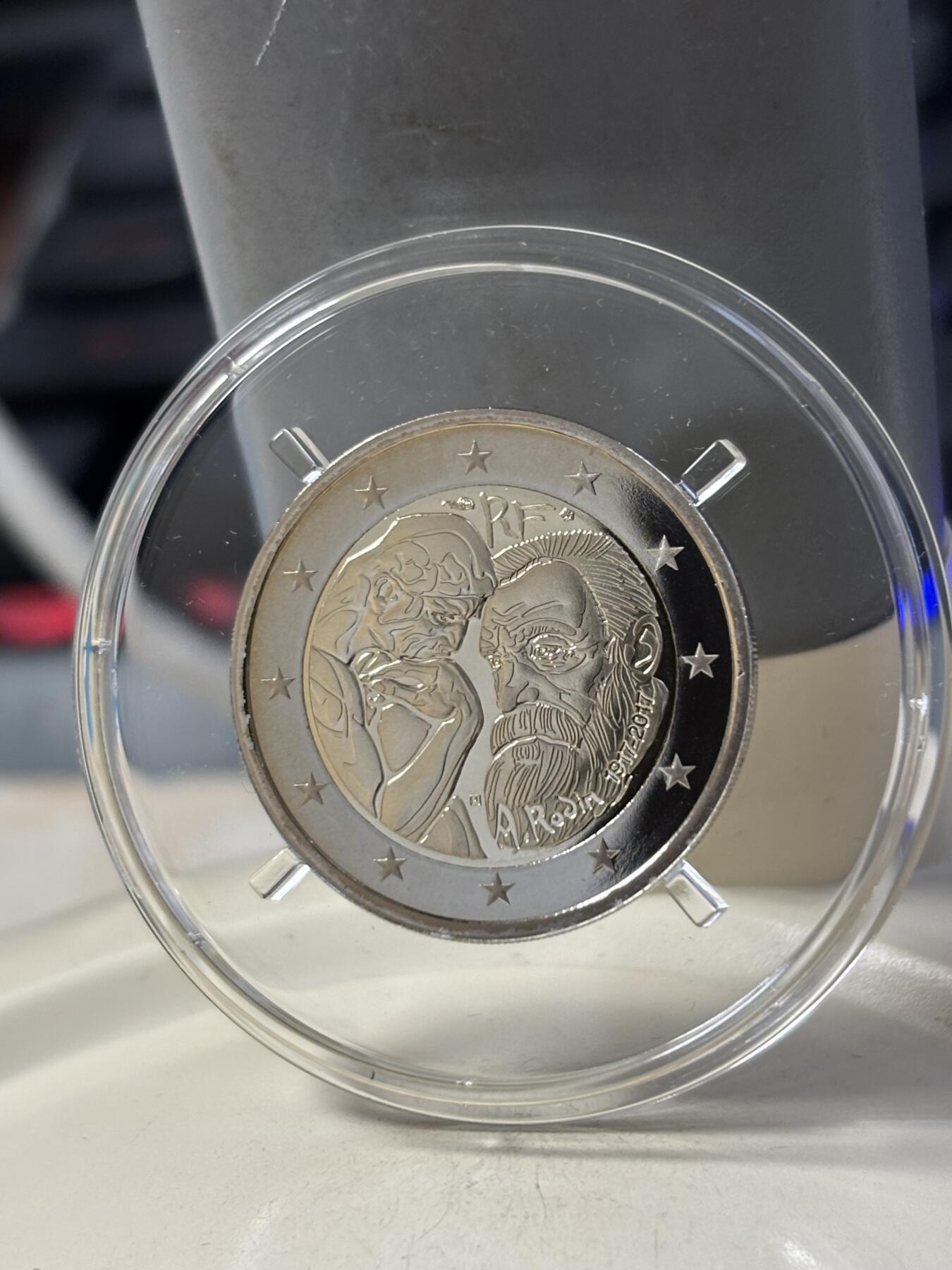 第184期拍卖 法国2017年雕塑家罗丹逝世2欧元精制双金属纪念币，发行10000枚