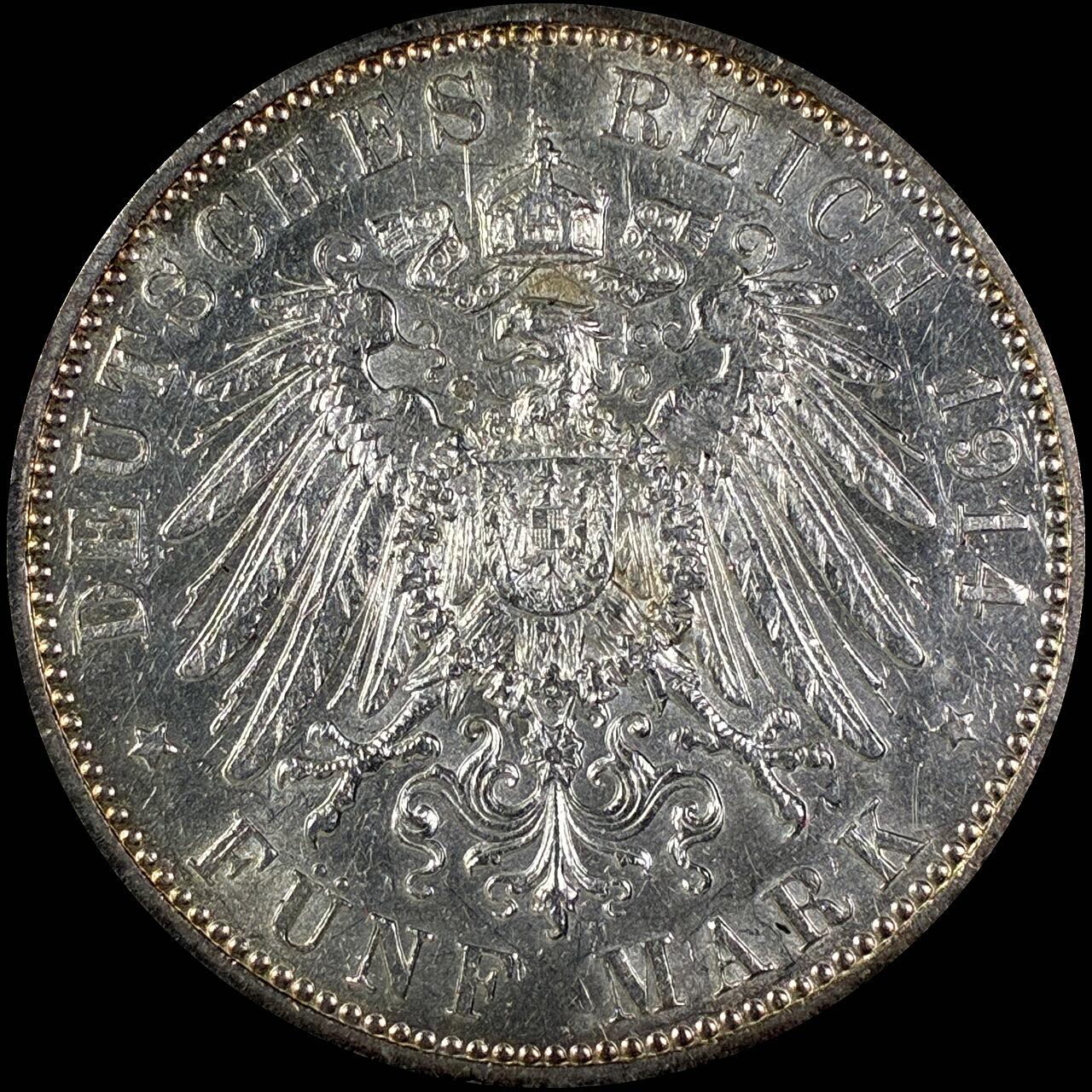 【雨安】【直播拍卖】【世界币章118期-裸币】2025-12-05 周五 19:30 保真 [裸币德国] Germany 德国 帝国 普鲁士 5马克 (1913-1914) 军装 1914年