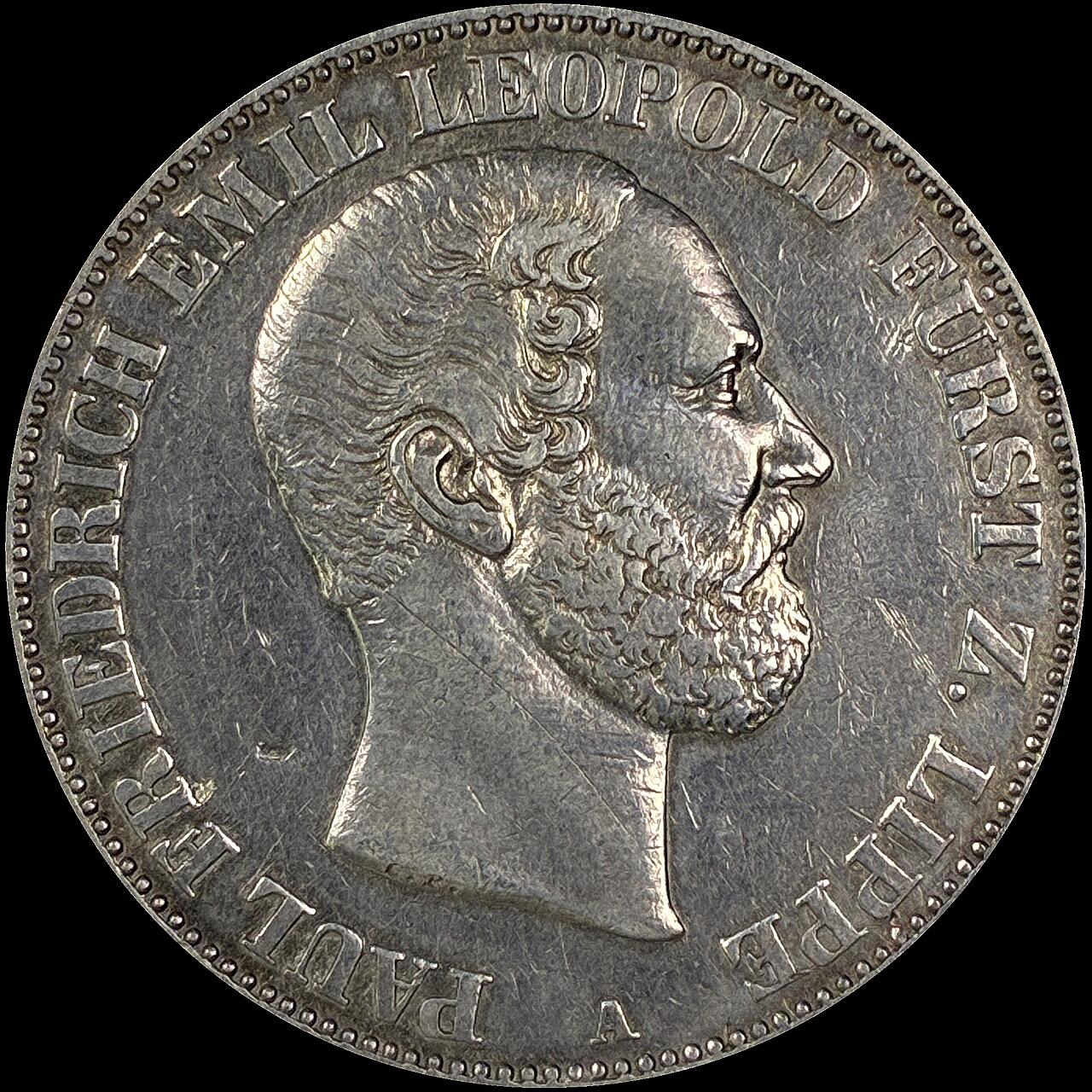 【雨安】【直播拍卖】【世界币章118期-裸币】2025-12-05 周五 19:30 保真 [裸币德国] Germany 德国 德意志 1泰勒 Lippe-Detmold利珀 Thun.213 KM#0267 (1860-1866) 1860年