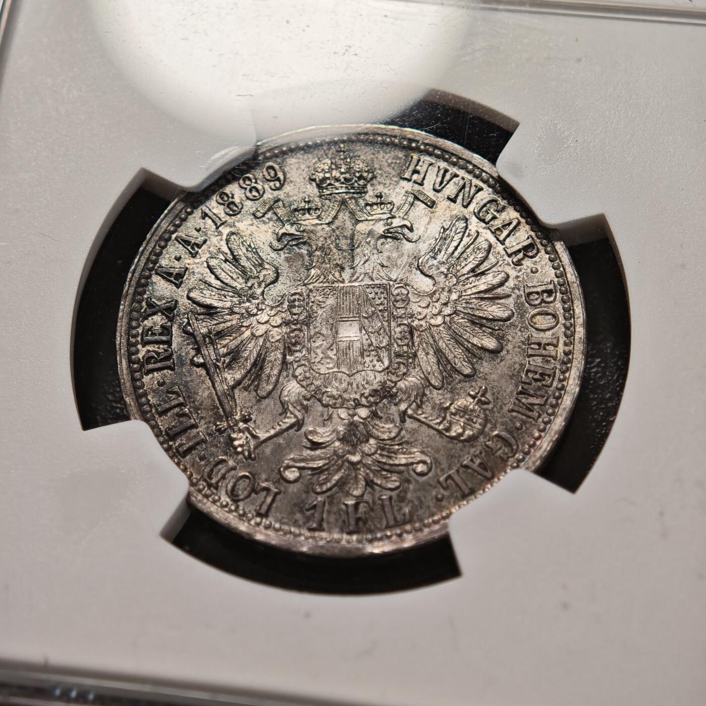 【德藏】世界币章拍卖第156期（拍品征集中~欢迎藏友联系） 1889年 奥地利约瑟夫一世1弗洛林银币 NGC MS64 亚军分 淡彩包浆 原光可见