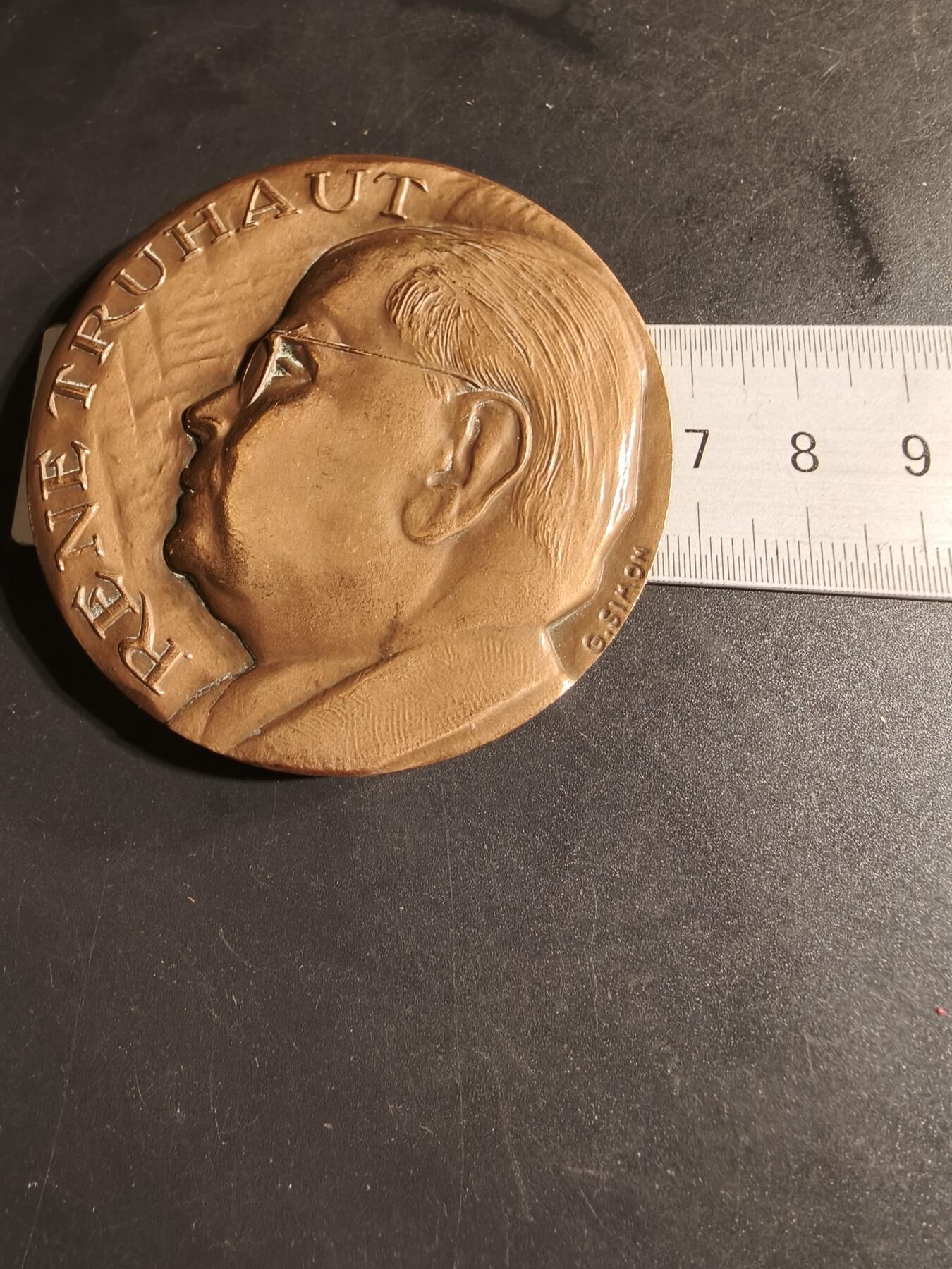 老王徽章第168期 法国毒理学教授雷内·特鲁奥大铜章      他是法兰西学院和国家医学科学院院士      直径68mm.    重量197.8g