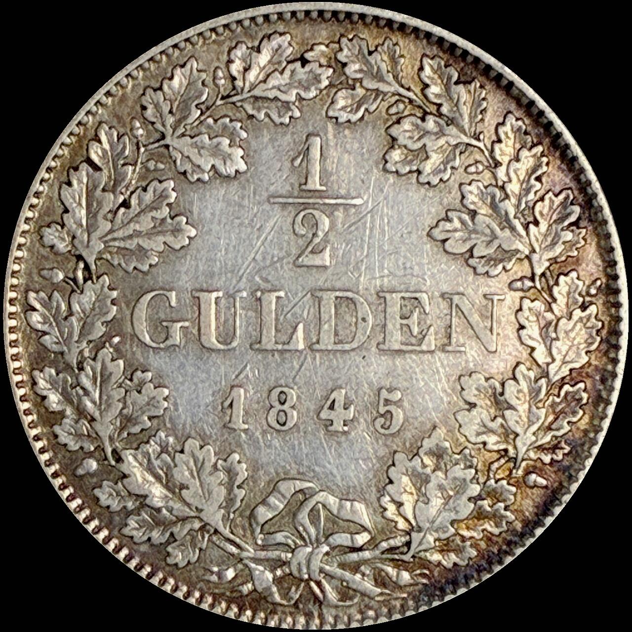 【雨安】【直播拍卖】【世界币章118期-裸币】2025-12-05 周五 19:30 保真 [裸币德国] Germany 德国 德意志 1/2盾 Bavaria巴伐利亚 KM#0794 (1838-1848) 路德维希一世 1845年