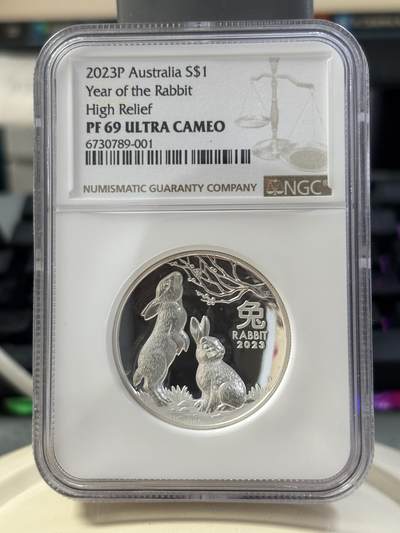 第183期拍卖 - 澳大利亚2023年生肖系列兔年1盎司银币 NGC- PF69UC 带盒证，1盎司，9999因，发行3888枚