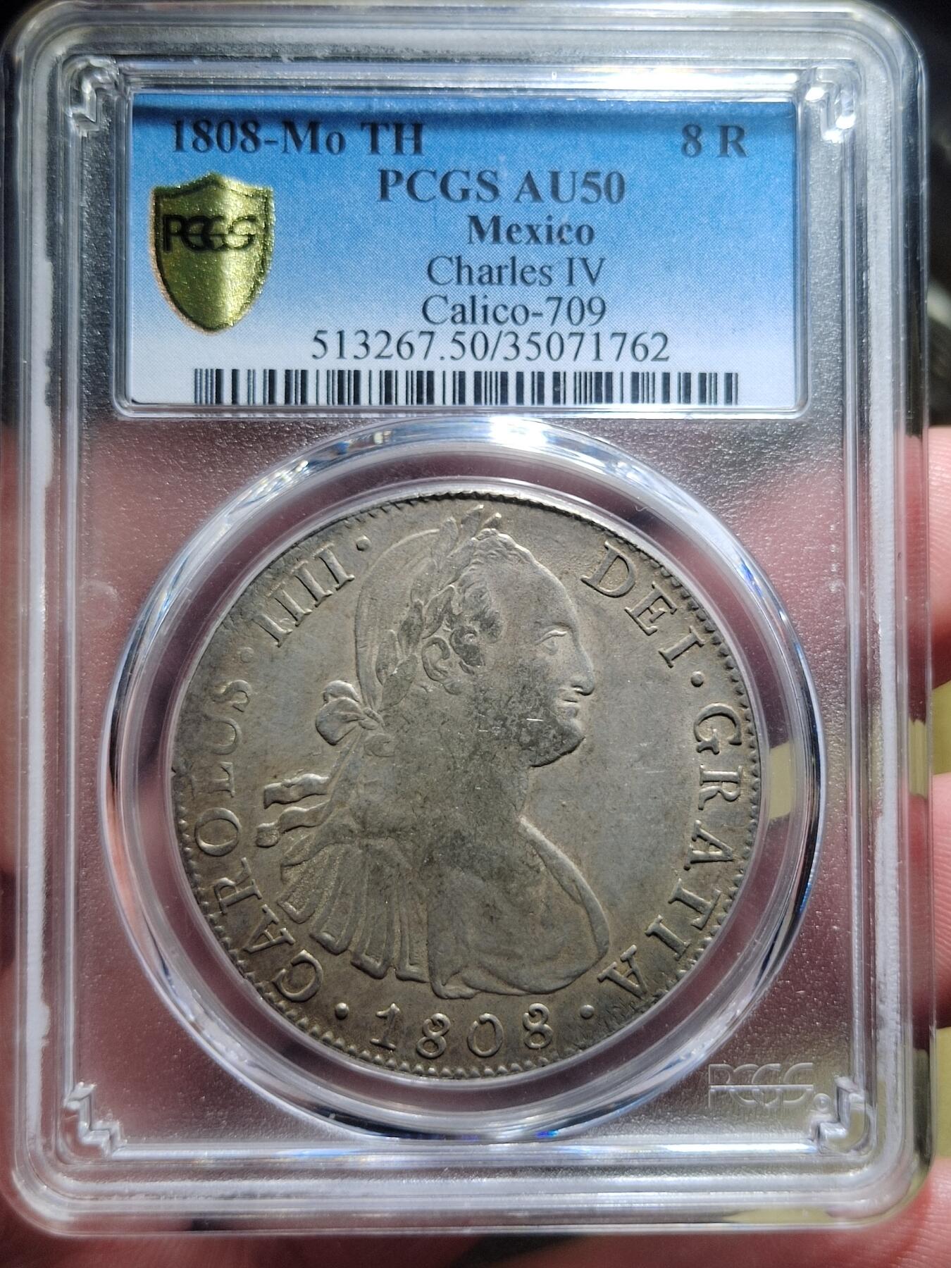 中外钱币第六场 PCGS-AU50西属墨西哥1808年双柱8R