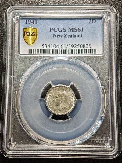 【德藏】世界币章拍卖第156期（拍品征集中~欢迎藏友联系） - 19441年 新西兰3便士银币 PCGS MS61 原光十足