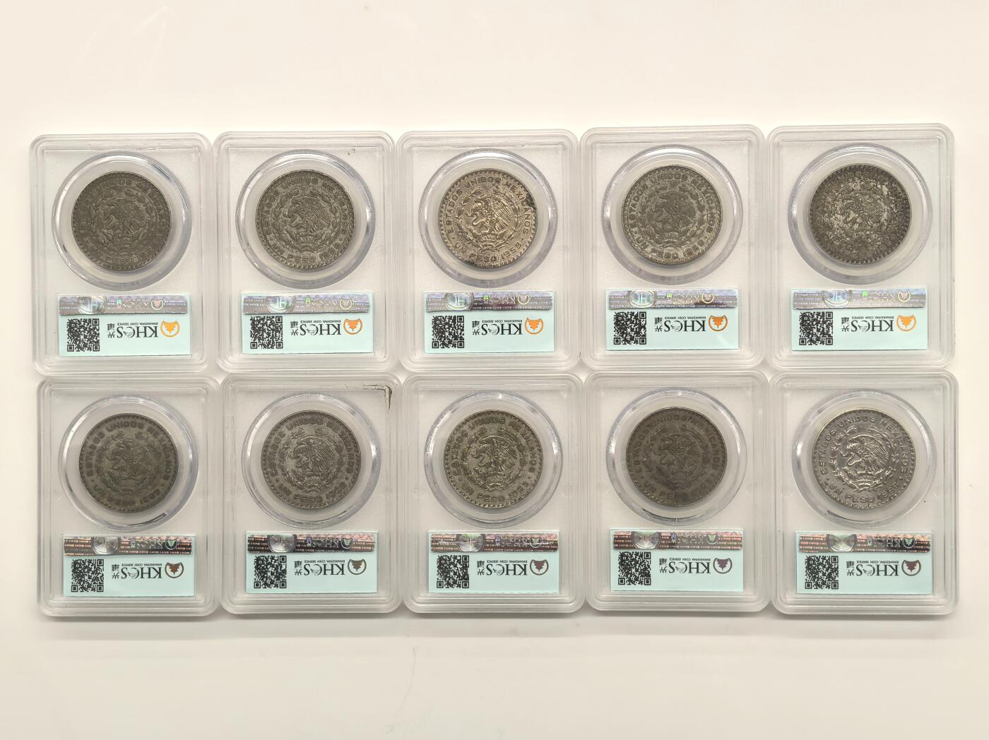 博洋堂世界钱币拍卖第150期（全场包邮） KHCS AU50 墨西哥1958-1966年1比索银币10枚一组