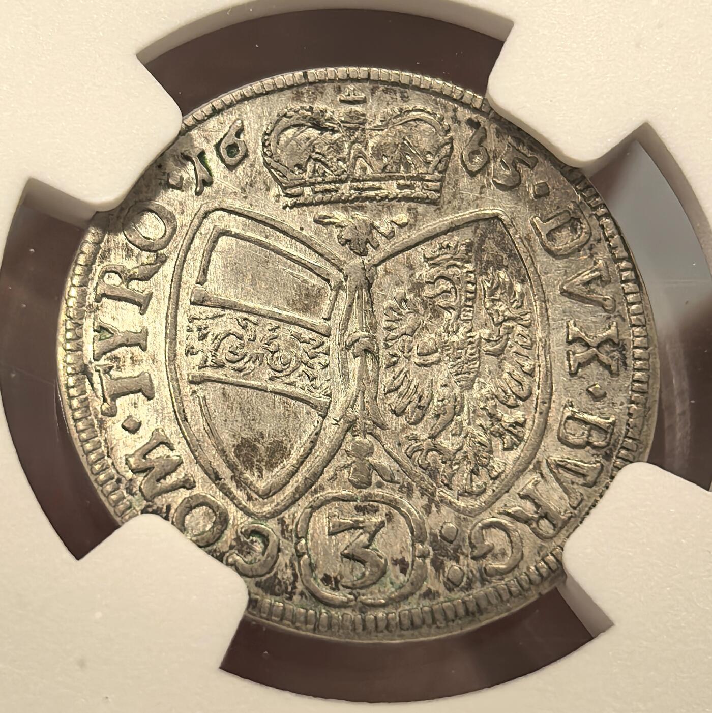 博洋堂世界钱币拍卖第150期（全场包邮） NGC AU58 奥地利1665年3克鲁泽银币，仅有2枚更高分