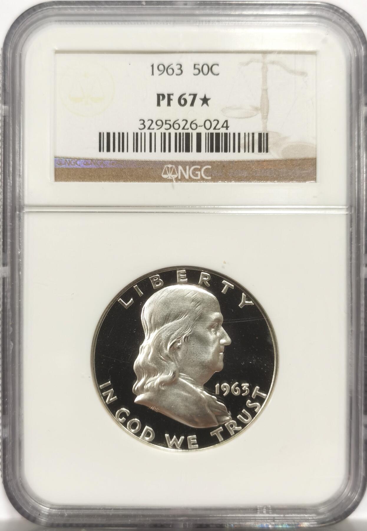 博洋堂世界钱币拍卖第150期（全场包邮） NGC PF67★ 美国1963年富兰克林半美元精制银币，带★极其少见，状态出众