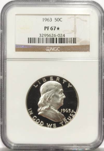 博洋堂世界钱币拍卖第150期（全场包邮） - NGC PF67★ 美国1963年富兰克林半美元精制银币，带★极其少见，状态出众