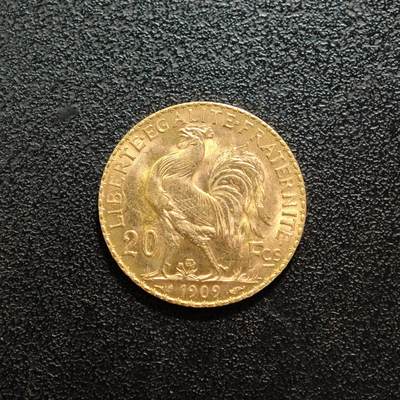【德藏】世界币章拍卖第156期（拍品征集中~欢迎藏友联系） - 1909年 法国第三共和国20法郎金币 900金 原光十足 直径约：21mm；重约：6.5g