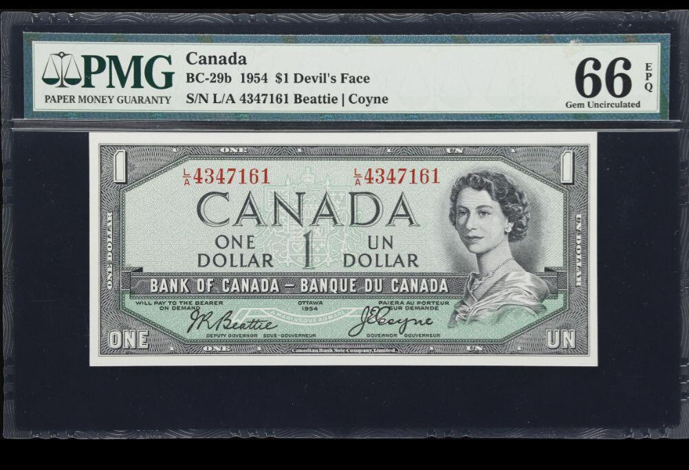 1954年加拿大1元魔鬼脸版本 PMG66E