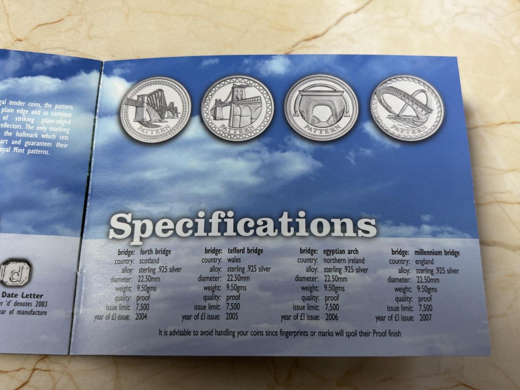 第184期拍卖 英国2003年桥梁系列1英镑精制纪念银币4枚全套，925银，9.5克*4，发行7500套，有氧化