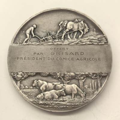 博洋堂世界钱币拍卖第150期（全场包邮） 法国 原铸原盒 铜镀银 农业协会章 经典模奈 养育着大地