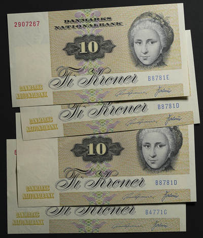 修遠堂世界钱币第九十六期 - 1972年丹麦10欧尔纸币4枚 未流通