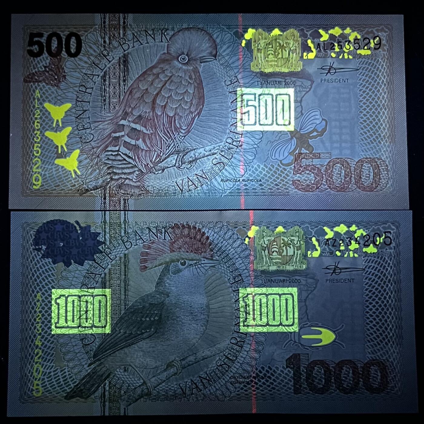 小福收藏拍卖第197期 裸钞场 本期有多张豹子号靓号 百慕大03年50元纪念钞百位号 马来亚和英属婆罗洲开国第一张纸币大冠女王 马来亚 41年1元英王乔六 法属太平洋10000法郎 捷克1000克朗纪念钞千位号  卢森堡 1000法郎  萨尔瓦多样钞 匈牙利 法罗群岛 危地马拉等多国精美纸币 苏里南 2000年 500盾 无47+ 1000盾 1组2张 unc