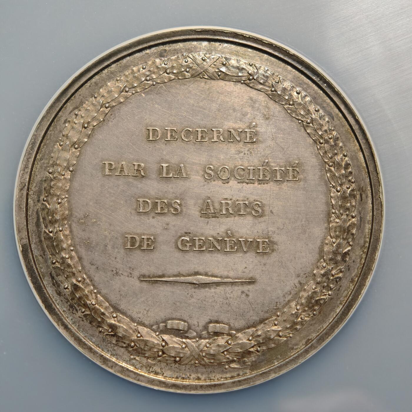 【德藏】世界币章拍卖第156期（拍品征集中~欢迎藏友联系） 18**年 瑞士日内瓦艺术协会奖章48mm纪念大银章 NGC MS61 原味深彩包浆 状态极佳