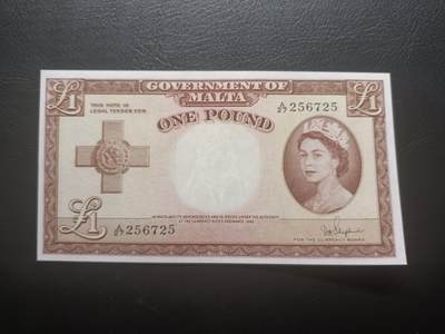 2025十二月第一期，总206期 - 英属马耳他1952版1镑UNC-，大冠女王，后期褐色版本