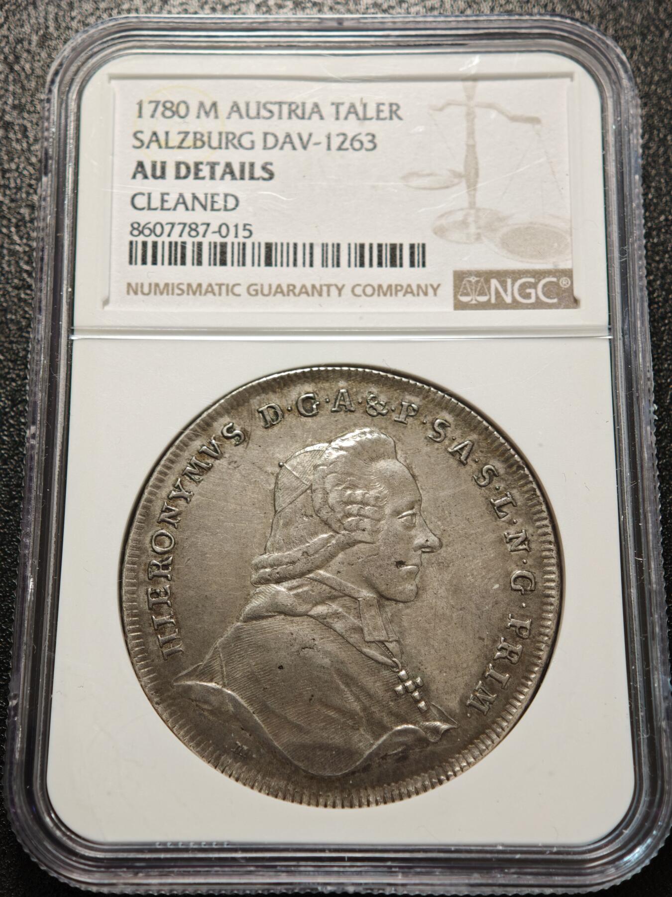 【德藏】世界币章拍卖第156期（拍品征集中~欢迎藏友联系） 1780年 神圣罗马帝国萨尔茨堡泰勒大银币 NGC AU 状态极佳