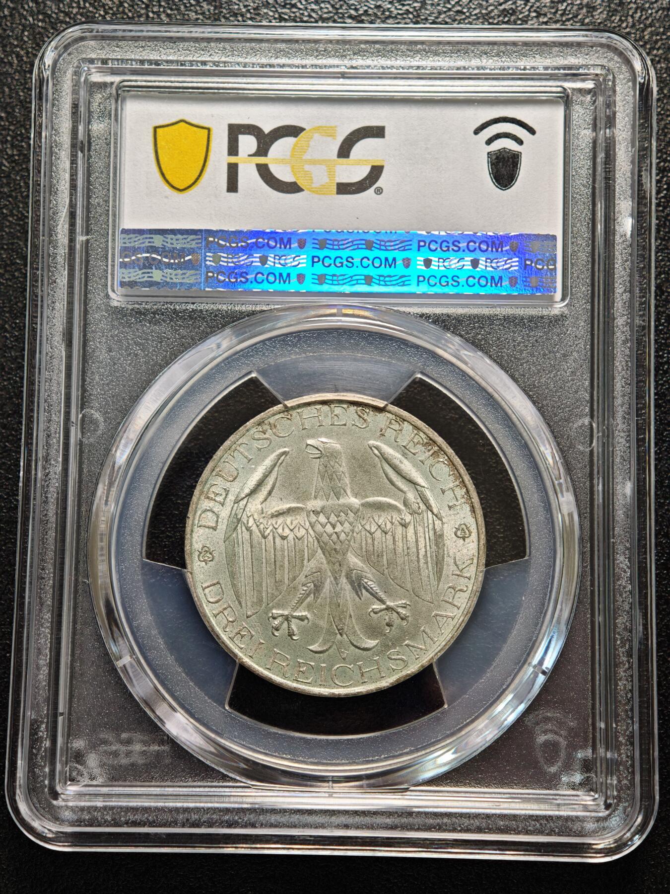 【德藏】世界币章拍卖第156期（拍品征集中~欢迎藏友联系） 1929年 德国魏玛瓦尔德克3马克银币 PCGS MS64 少见品种 状态极佳