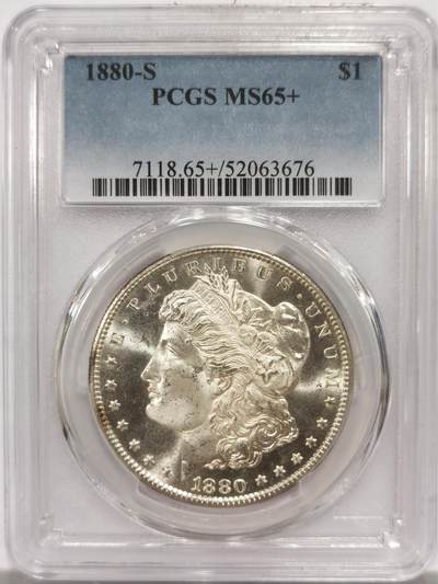 博洋堂世界钱币拍卖第150期（全场包邮） - PCGS MS65+ 美国1880年S版摩根大银币，无敌转光