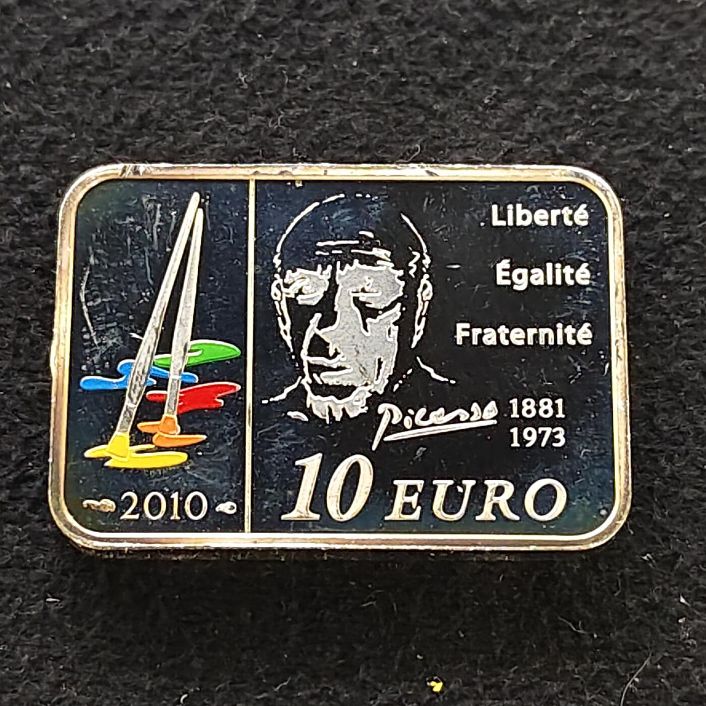 【全场包邮】纯粹捡漏拍483场（免费代拍第20场） 法国2010年10欧元立体主义大师巴勃罗·毕加索彩色长方形精制纪念银币