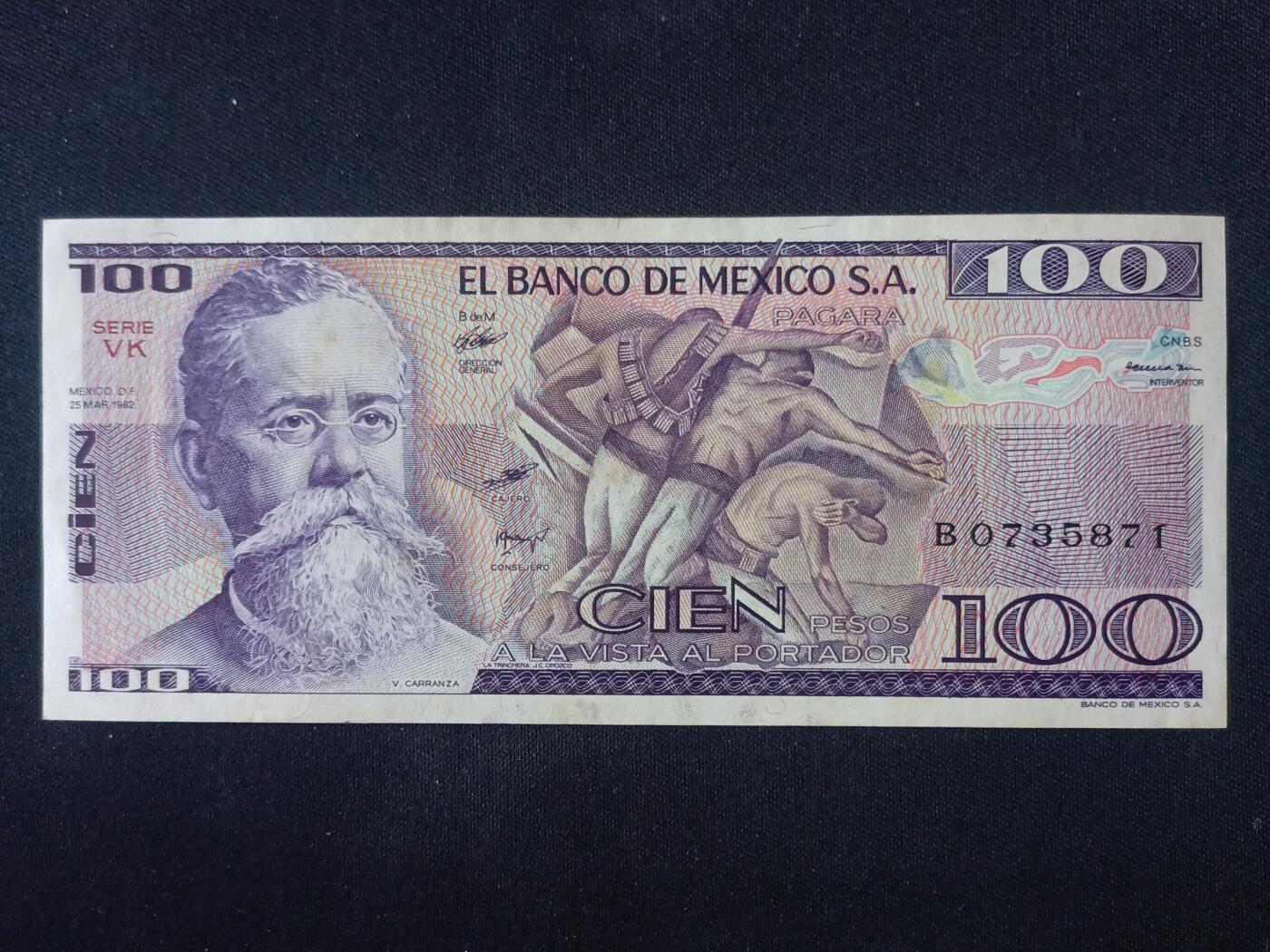 【游宝拍卖】乙巳蛇年92期 第四季首拍场  墨西哥-100比索【1982年 近新AU- 黄斑】