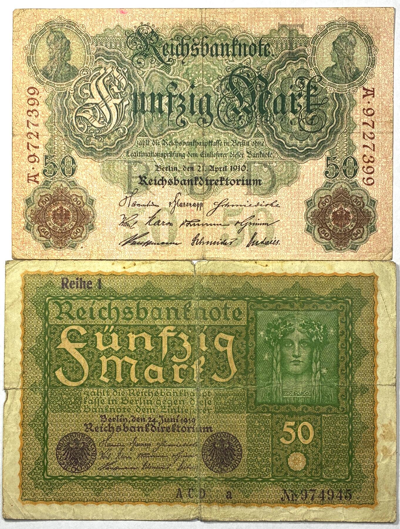 【雨安】【直播拍卖】【世界币章118期-裸币】2025-12-05 周五 19:30 保真 [纸钞世界] 德国 50马克 1910版 1919版