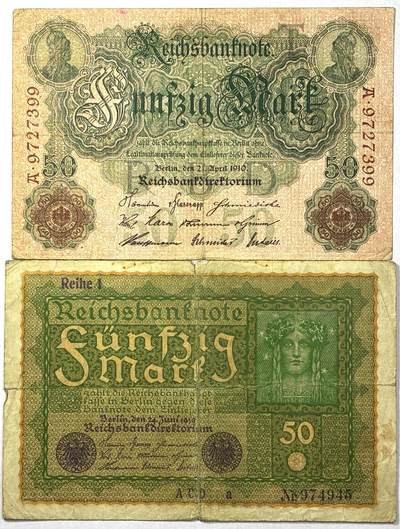 【雨安】【直播拍卖】【世界币章118期-裸币】2025-12-05 周五 19:30 保真 - [纸钞世界] 德国 50马克 1910版 1919版