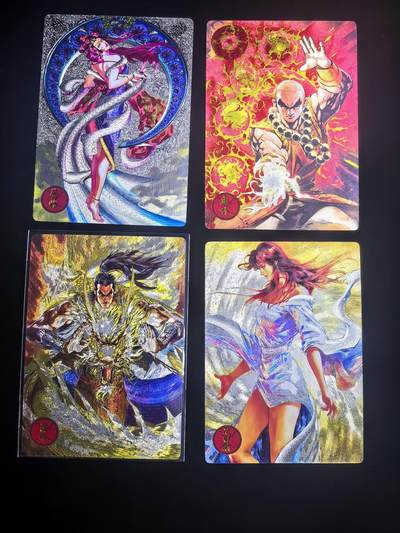 无佣金 不寄存 不收拍 链接少 我只是一个小小的卡牌收藏玩家   需要多宫大佬请私聊 部分卡牌设有底价（不想玩的那么累，即使有底价也会比市场价便宜的多，懂的自然懂） 拒绝小号抬价 大家放心拍 所有拍品部分套有卡膜 部分卡牌多宫 自制卡牌 不包厂瑕 放大镜 品控 勿拍 流拍商品会循环 感谢大家支持 留个关注 不定时上新 谢谢 - 奇点卡牌 天龙八部粗闪4张