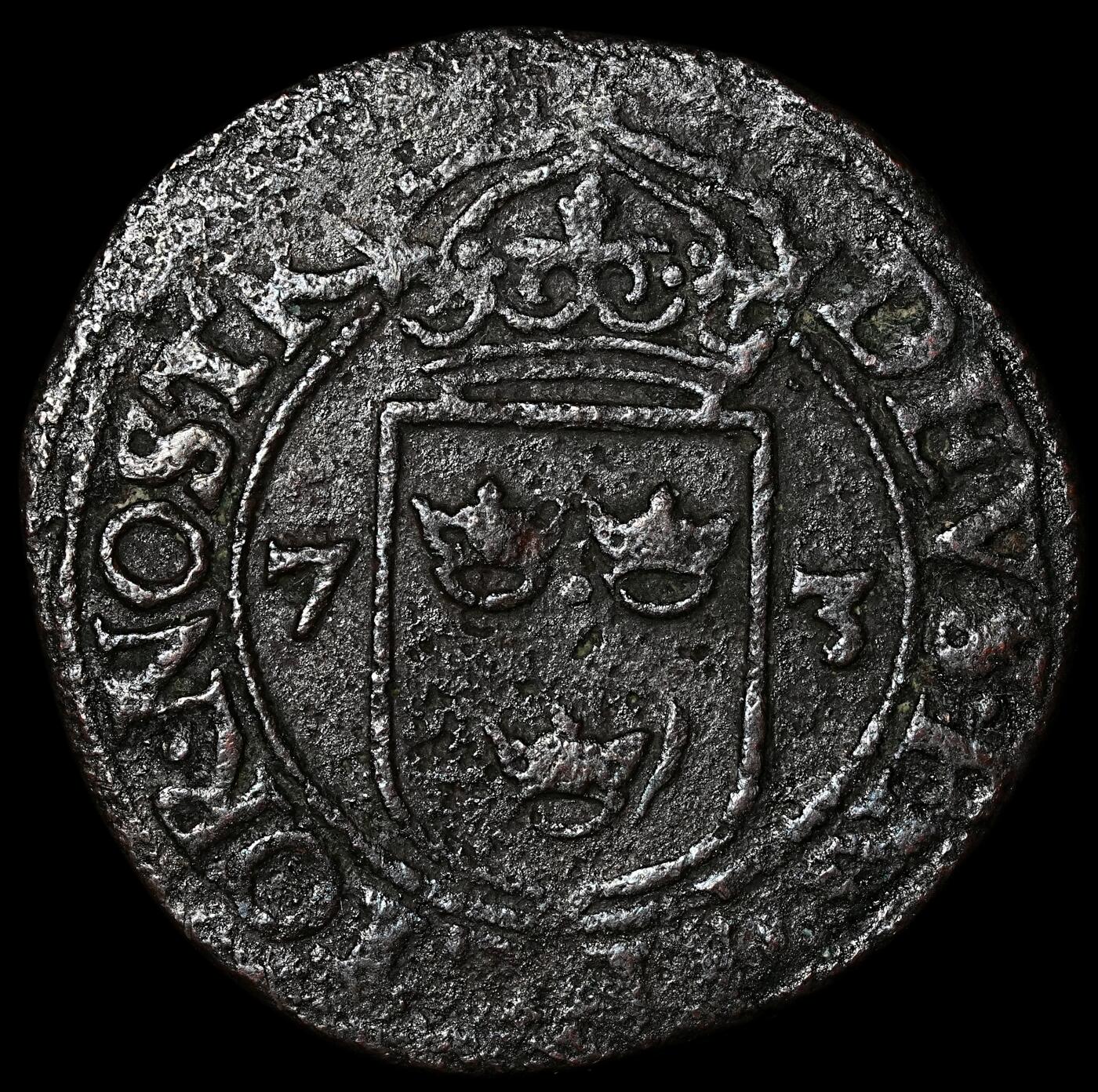 修遠堂世界钱币第九十六期 1573年瑞典2欧尔 带藏家手写标签 2.93g