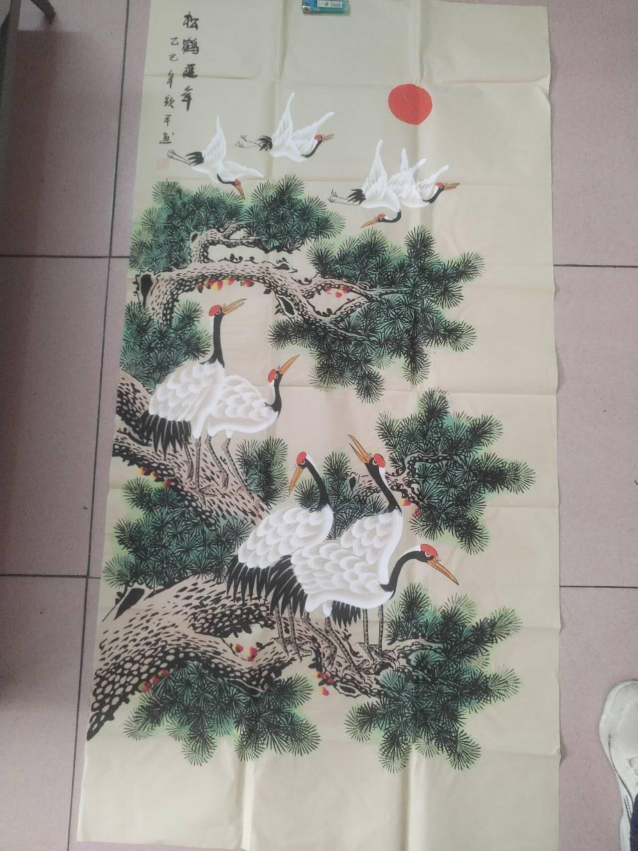 字画专场 李钦平老师手绘 松鹤延年。140*70cm。