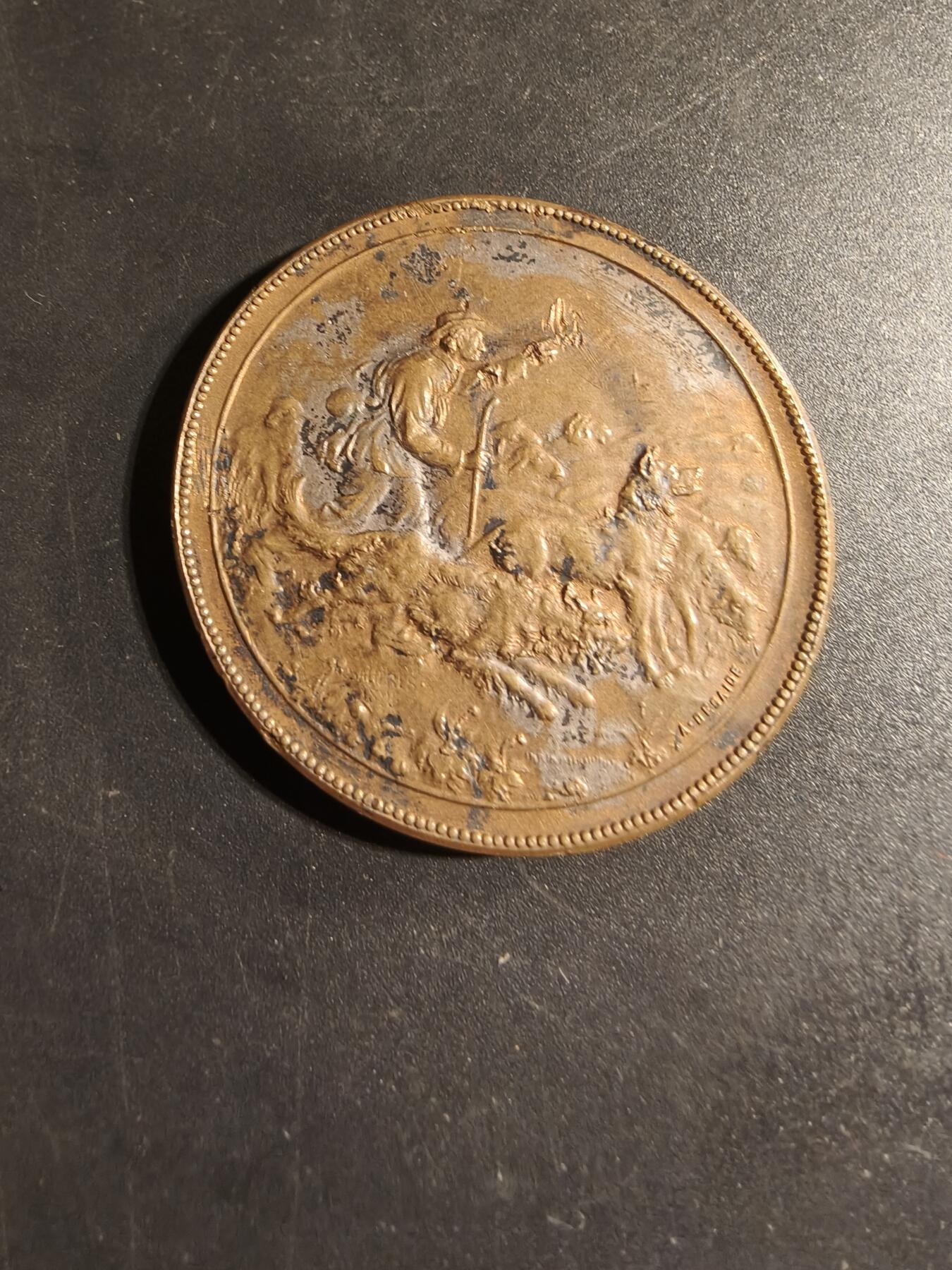 老王徽章第168期 法国牧羊犬爱好者俱乐部大铜章     直径41mm.    重量32.6g