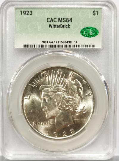博洋堂世界钱币拍卖第150期（全场包邮） - CAC MS64 美国1923年和平大银币，少见的CAC评级盒