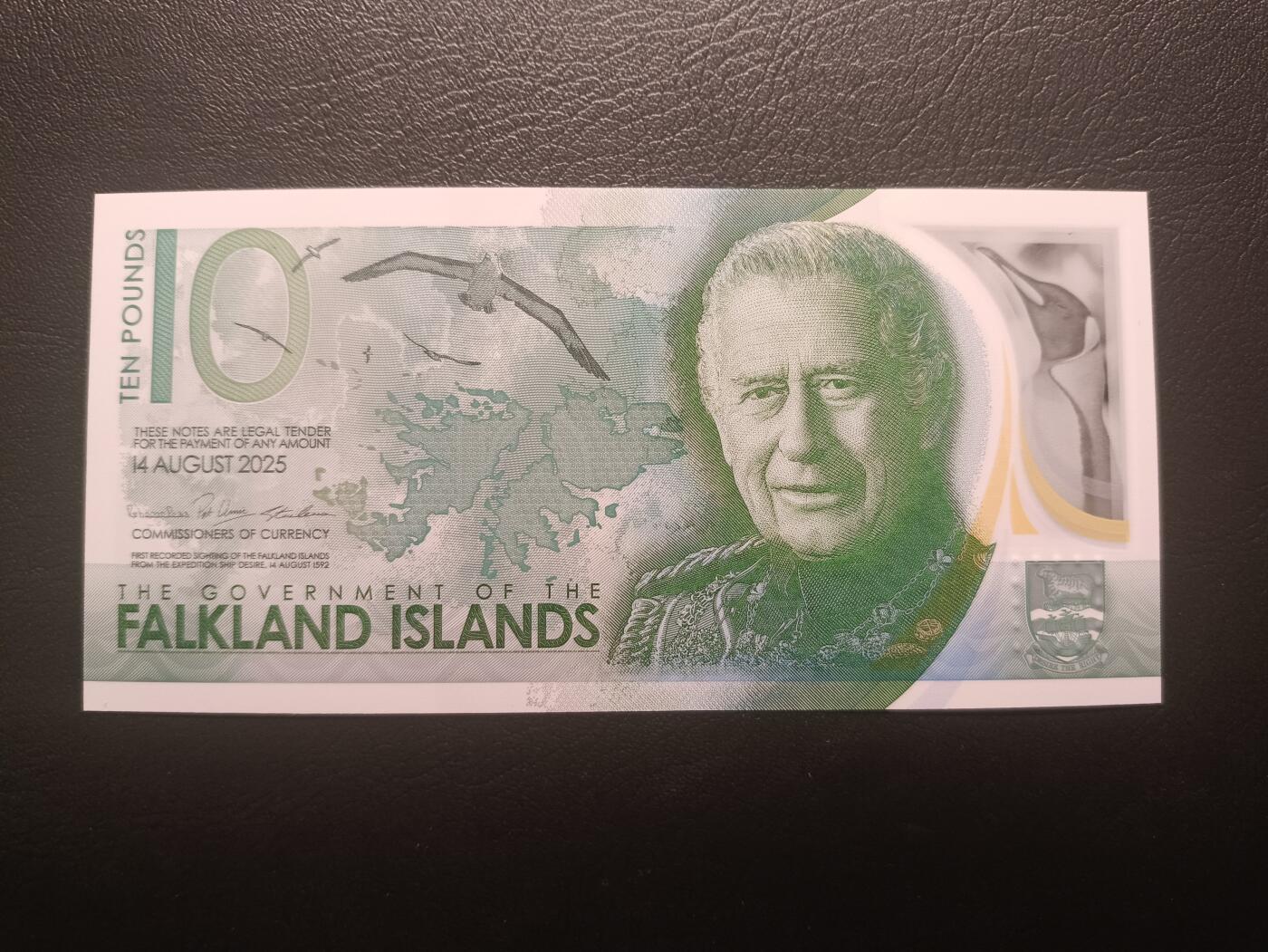 2025十二月第一期，总206期 【日】福克兰群岛2025年10镑UNC 查尔斯头像 A冠无347千位小号