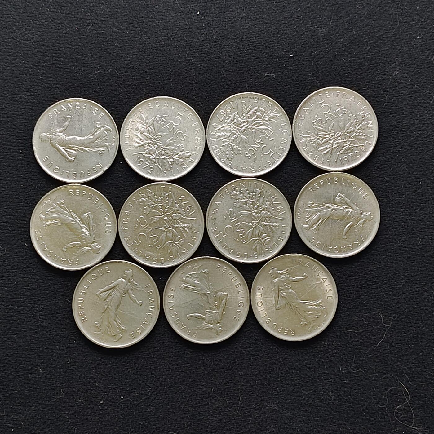 【全场包邮】纯粹捡漏拍483场（免费代拍第20场） 【批量】法国各年份播种女神5法郎11枚一组