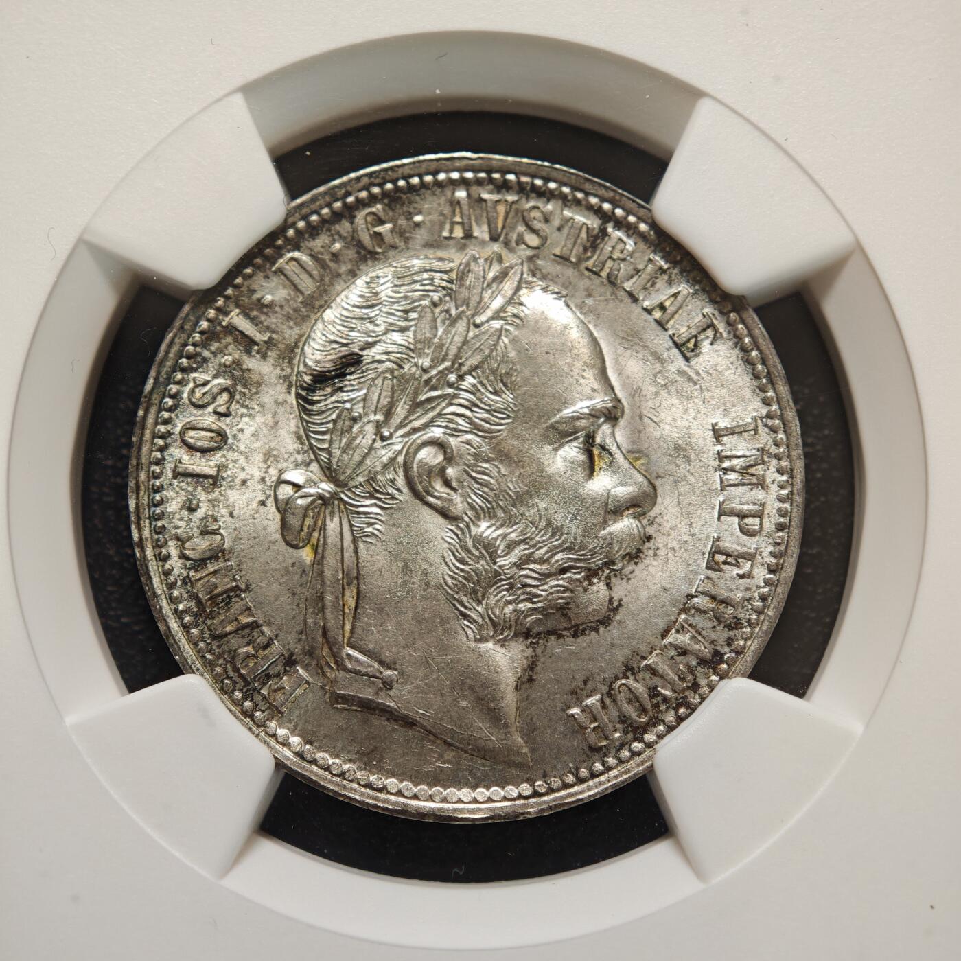 【德藏】世界币章拍卖第156期（拍品征集中~欢迎藏友联系） 1889年 奥地利约瑟夫一世1弗洛林银币 NGC MS64 亚军分 淡彩包浆 原光可见