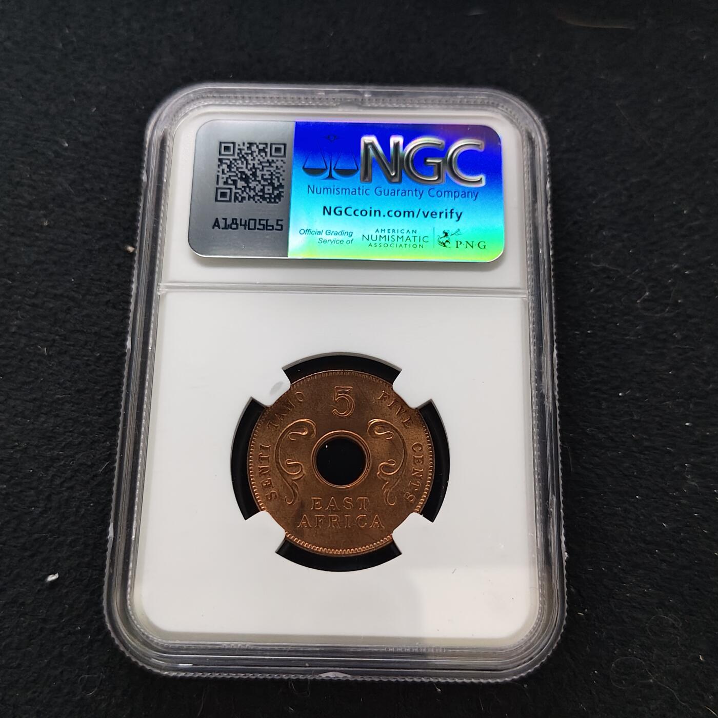 【全场包邮】纯粹捡漏拍483场（免费代拍第20场） 【收藏级·亚军分】东非1964年5分大铜币（东非各国独立前夕英属制式末版）-NGC MS64 RB