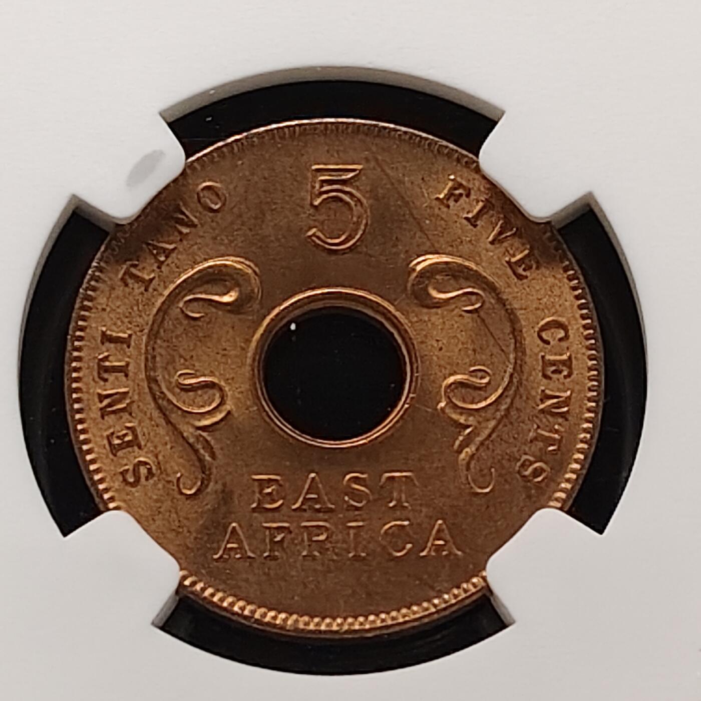 【全场包邮】纯粹捡漏拍483场（免费代拍第20场） 【收藏级·亚军分】东非1964年5分大铜币（东非各国独立前夕英属制式末版）-NGC MS64 RB
