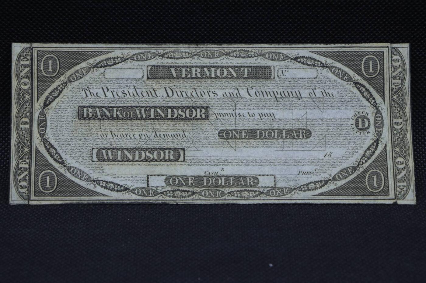 【淘币小摊】限时拍第八百二十一拍  纸币场  满百包邮可预留两周  周一统一发货   美国佛蒙特州温莎银行19世纪30年代1美元纸币